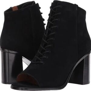 Frye Amy Black Suede Peep Toe Lace-Up Booties Size 8.5